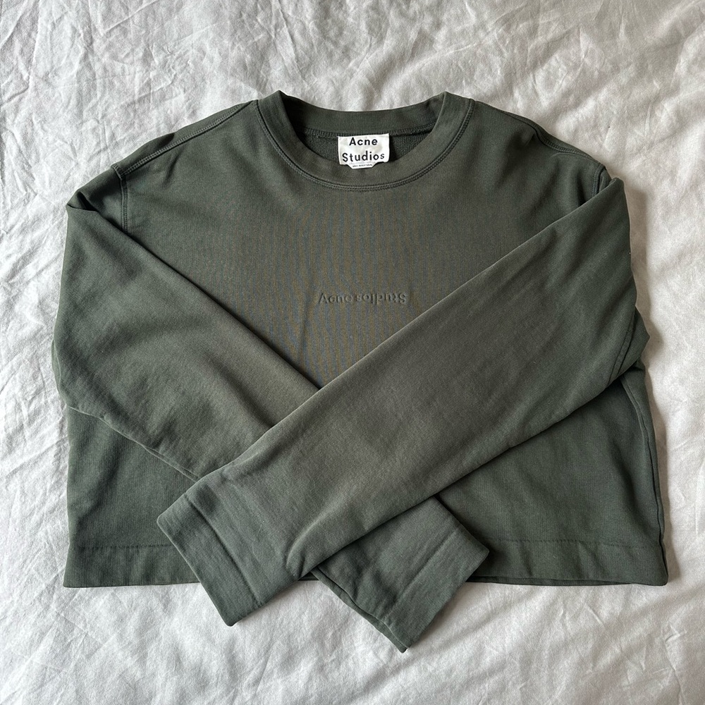 Acne Studios Odice Crop Logo Sweatshirt in Forest Green